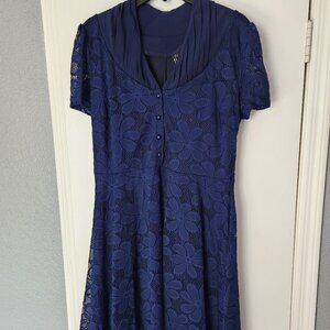 Formal Dress. Navy Blue Lace Floral Size L